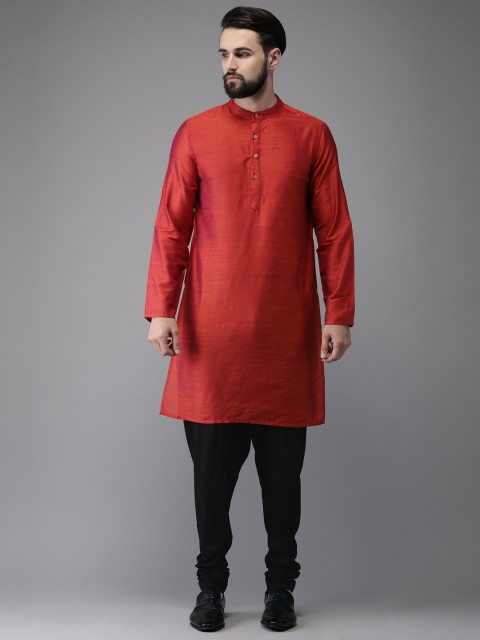 

Anouk Men Red & Black Solid Kurta with Churidar