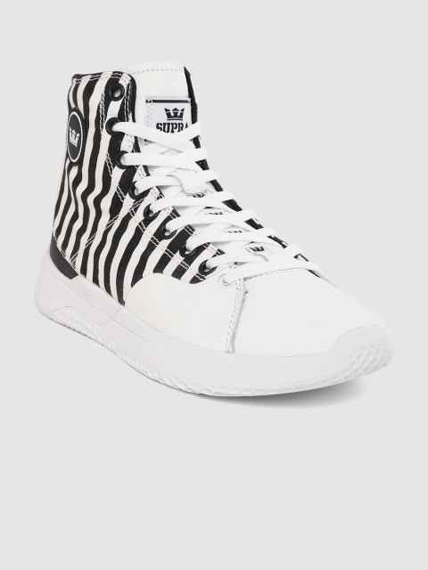 

Supra Men White & Black STATIK Striped Mid-Top Sneakers