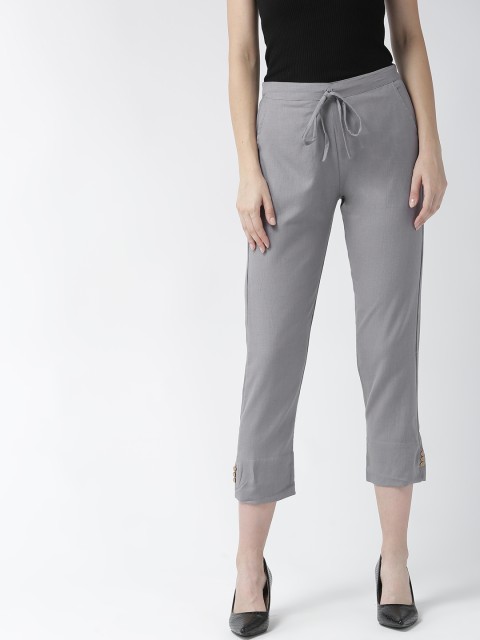 

RANGMAYEE Women Grey Comfort Straight Fit Solid Cropped Trousers