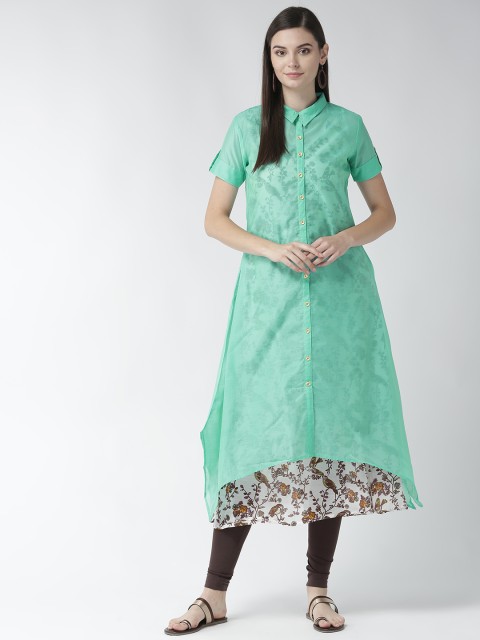 

RANGMAYEE Women Green & Brown Solid Layered Kurta with Leggings