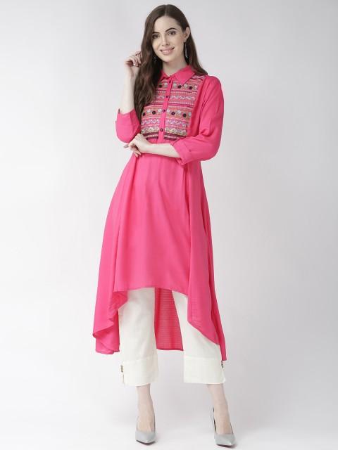 

RANGMAYEE Women Pink & Off-White Self-Design Kurta with Trousers
