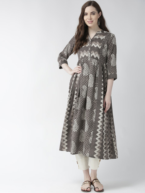 

RANGMAYEE Women Taupe & Off-White Printed Kurta with Trousers