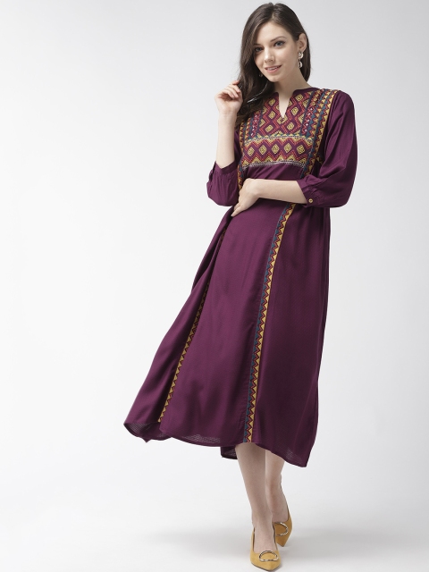 

RANGMAYEE Women Purple & Yellow Self Design A-Line Dress