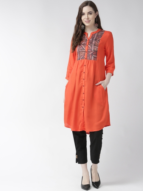 

RANGMAYEE Women Orange & Black Self Design Kurta with Trousers
