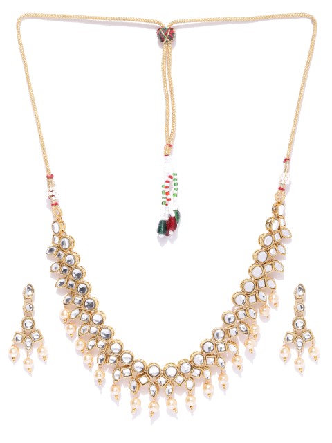 

Jewels Galaxy Women Off-White Gold-Plated Stone-Studded Beaded Jewellery Set