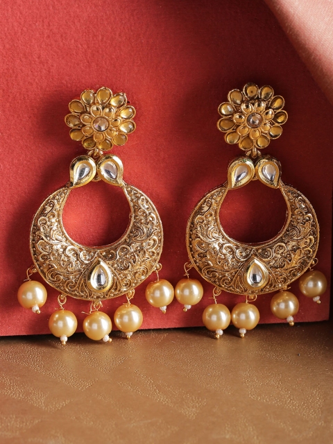 

Jewels Galaxy Gold-Plated Stone-Studded Crescent-Shaped Chandbalis