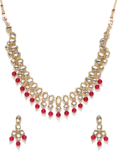 

Jewels Galaxy Women Red Gold-Plated Stone-Studded Beaded Jewellery Set