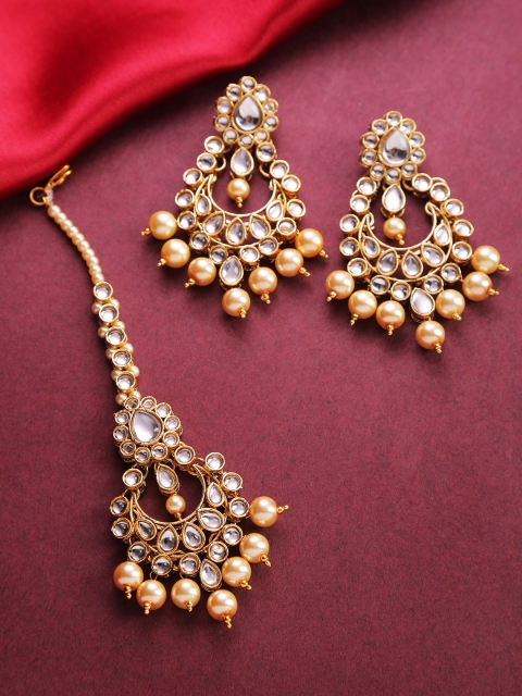 

Jewels Galaxy Off-White Gold-Plated Stone-Studded & Beaded Jewellery Set
