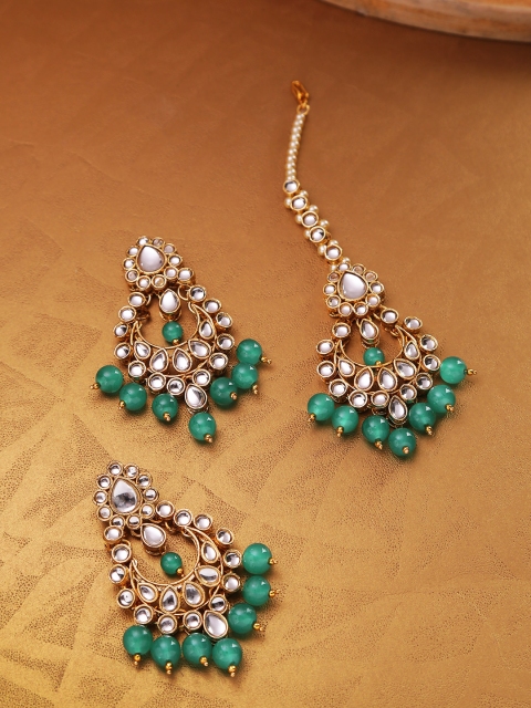 

Jewels Galaxy Green Gold-Plated Stone-Studded & Beaded Jewellery Set