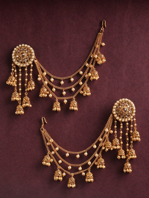 

Jewels Galaxy Cream-Coloured Antique Gold-Plated Beaded Dome Shaped Jhumkas