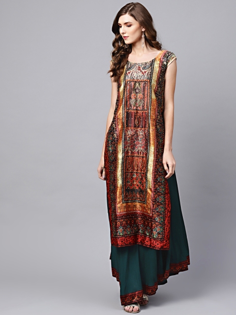 

Chhabra 555 Women Orange & Green Layered Maxi Dress