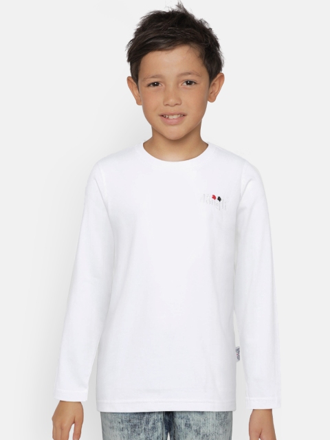 

dongli Boys White Solid Round Neck Pure Cotton T-shirt