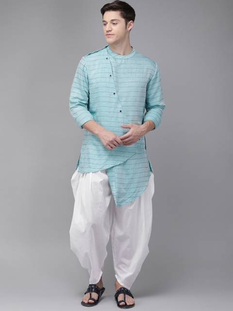 

Anouk Men Blue & White Self-Striped Fusion Kurta with Patiala