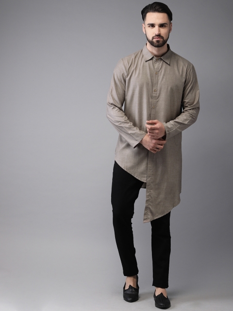 

Anouk Men Grey Solid Fusion Asymmetric Straight Kurta