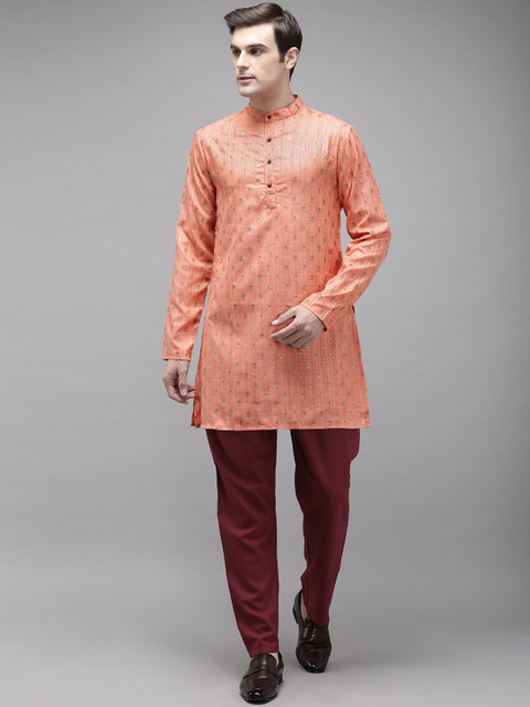 

Anouk Men Peach-Coloured & Maroon Printed Kurta with Trousers