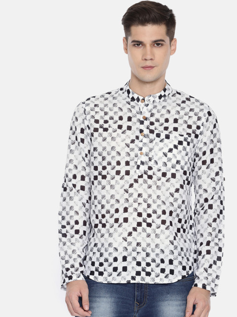 

Anouk Men White & Black Checked Straight Kurta