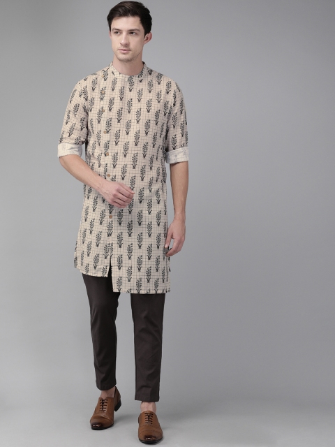 

Anouk Men Beige & Black Printed Straight Kurta