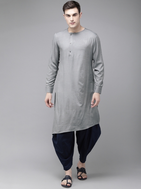 

Anouk Men Grey & Navy Blue Solid Kurta with Dhoti Pants