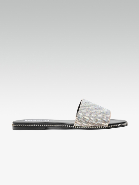 

Steve Madden Women Silver-Toned Stone Studded Open Toe Flats with Iridescent Effect
