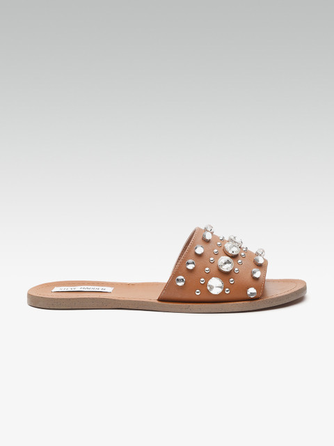 

Steve Madden Women Brown Stone-Studded Open Toe Flats
