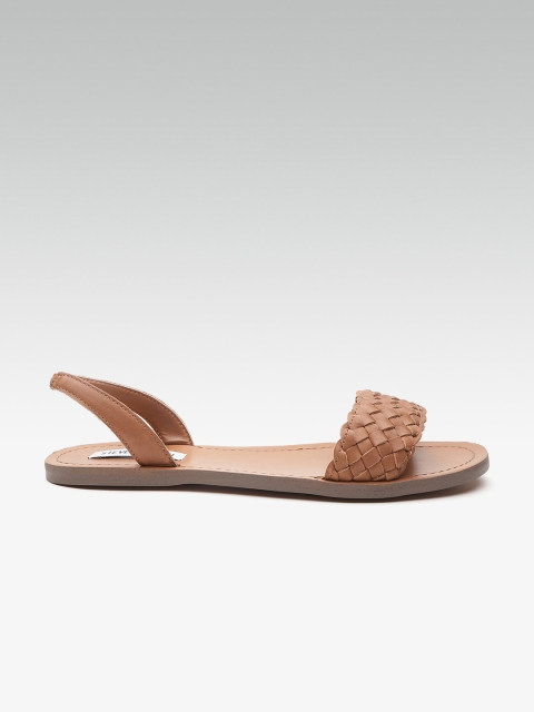 

Steve Madden Women Brown Leather Basketweave Open Toe Flats