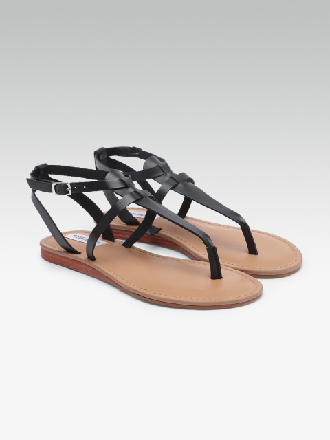 

Steve Madden Women Black Solid Leather Open Toe Flats