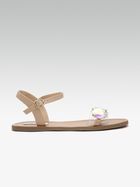 

Steve Madden Women Transparent & Beige Embellished Open Toe Flats