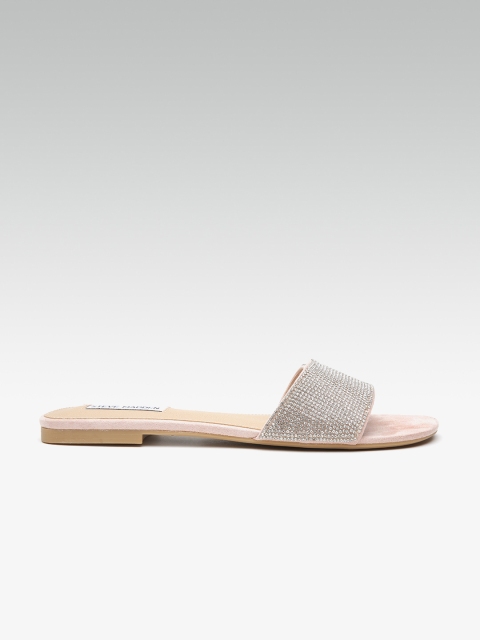 

Steve Madden Women Peach-Coloured & Silver-Toned Studded Open Toe Flats