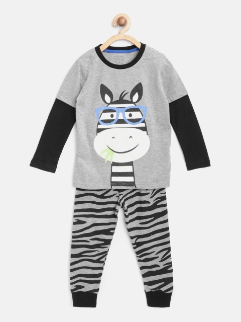 

Lazy Shark Boys Grey Melange & Black Printed Night Suit LSTF0177-78