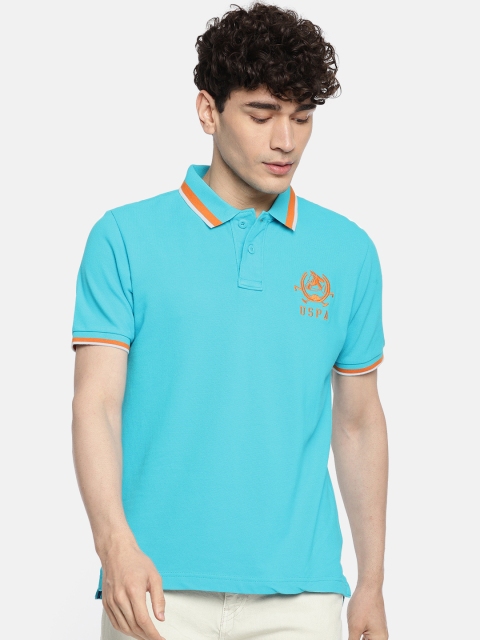 

U.S. Polo Assn. Men Blue Solid Polo Collar Pure Cotton T-shirt