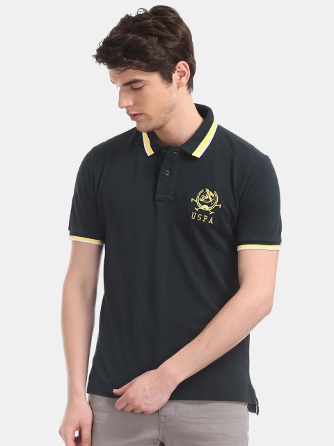 

U.S. Polo Assn. Men Black Solid Polo Collar Pure Cotton T-shirt