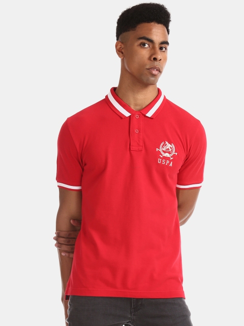 

U.S. Polo Assn. Men Red Solid Polo Collar Pure Cotton T-shirt