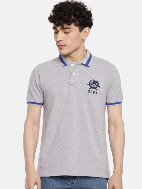 

U.S. Polo Assn. Men Grey Solid Polo Collar Pure Cotton T-shirt