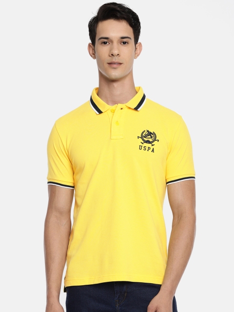 

U.S. Polo Assn. Men Yellow Solid Polo Collar Pure Cotton T-shirt