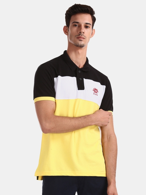 

U.S. Polo Assn. Men Yellow & Black Colourblocked Polo Collar T-shirt