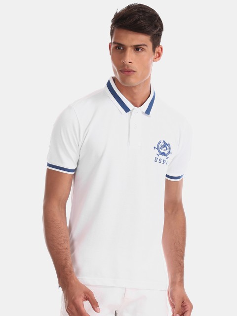 

U.S. Polo Assn. Men White Solid Polo Collar T-shirt