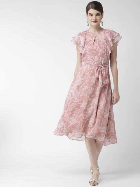 

WoowZerz Women Dusty Pink & Beige Floral Print A-Line Dress