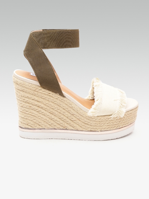 

Steve Madden Women Cream-Coloured & Olive Green Mid-Top Solid Wedges