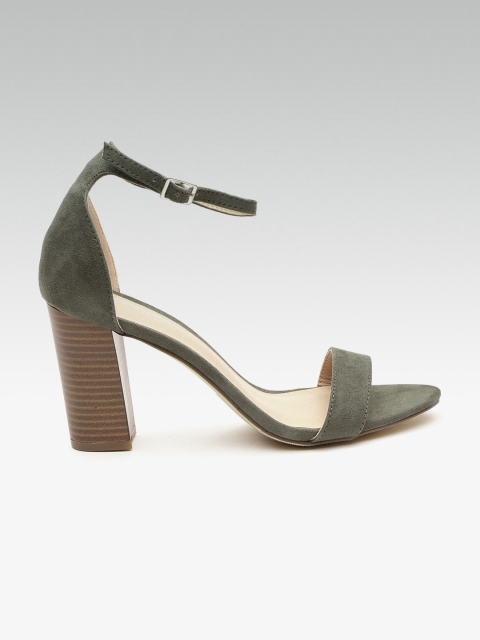 

Steve Madden Women Olive Green Suede Mid-Top Solid Heels
