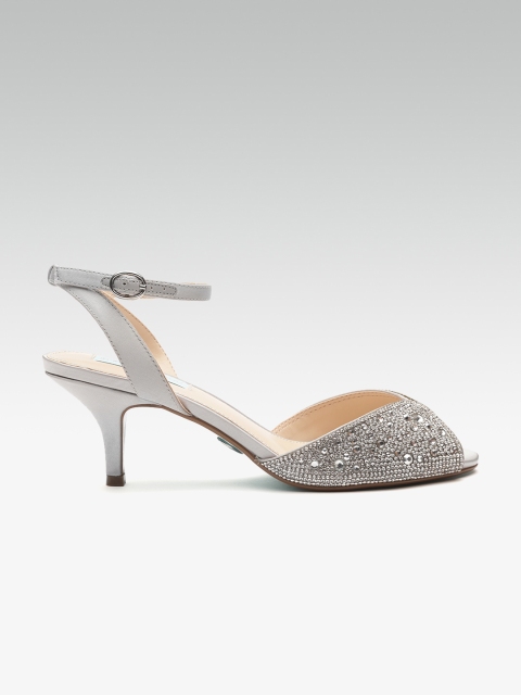 

Steve Madden Women Silver-Toned Embellished Peep Toe Heels