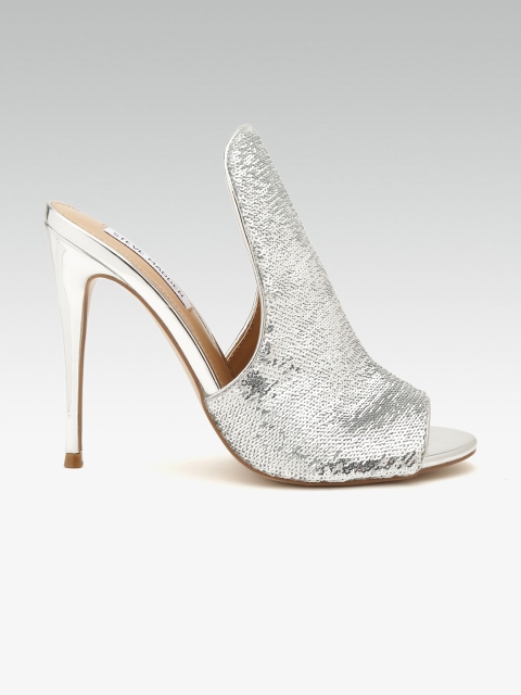 

Steve Madden Women Silver-Toned Sequinned Heeled Mules
