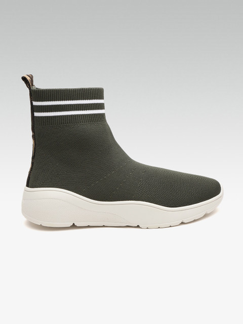 

Steve Madden Women Dark Olive Green Solid Mid-Top Slip-On Sneakers