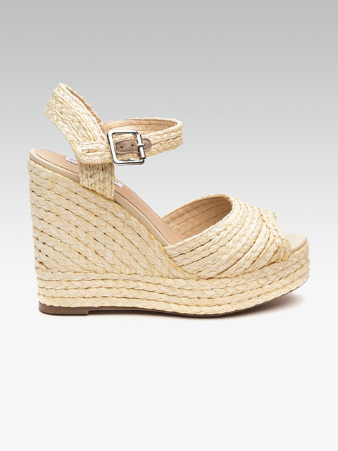 

Steve Madden Women Beige Raffia Basketweave Peep Toe Heels