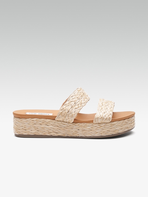 

Steve Madden Women Beige Raffia Basketweave Flatform Heels