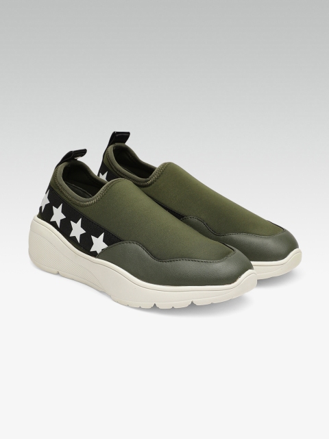 

Steve Madden Women Olive Green Slip-On Sneakers
