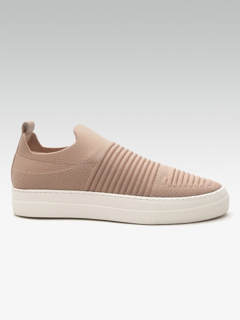

Steve Madden Women Beige Self-Striped Slip-On Sneakers