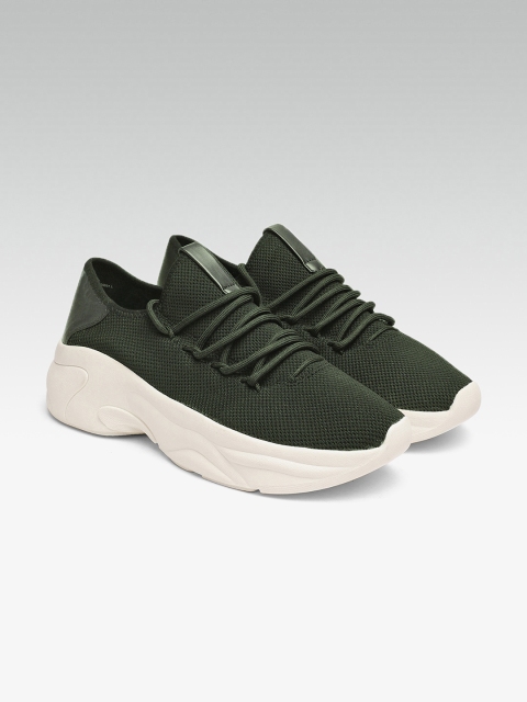 

Steve Madden Women Olive Green Solid Synthetic Mid-Top Sneakers