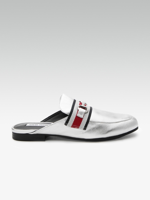 

Steve Madden Women Silver-Toned Solid Leather Mules