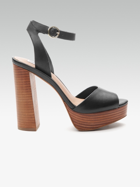 

Steve Madden Women Black Leather Solid Platform Heels