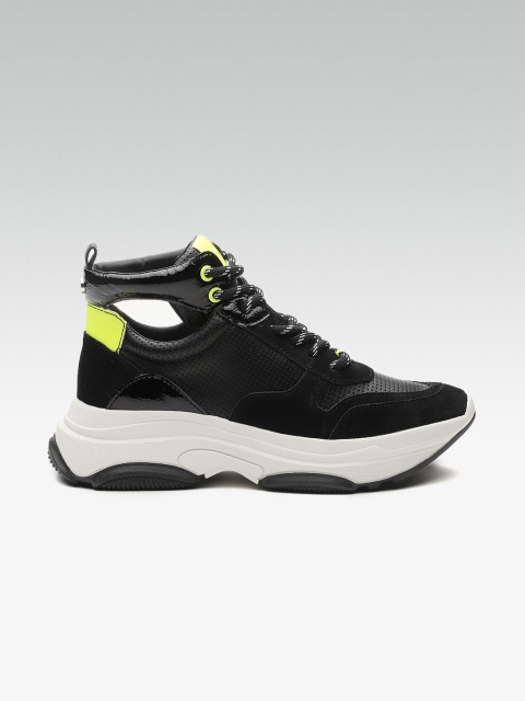 

Steve Madden Women Black Perforations Mid-Top Flatform Sneakers